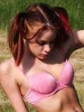 Pigtailed Serena acting slutty outdoors!
